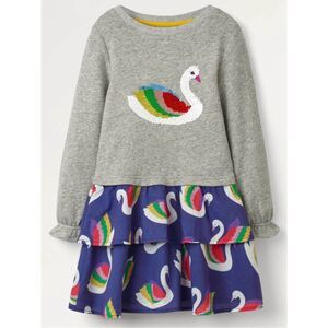 Mini Boden Sequin Swan Sweatshirt Dress Sz 7-8